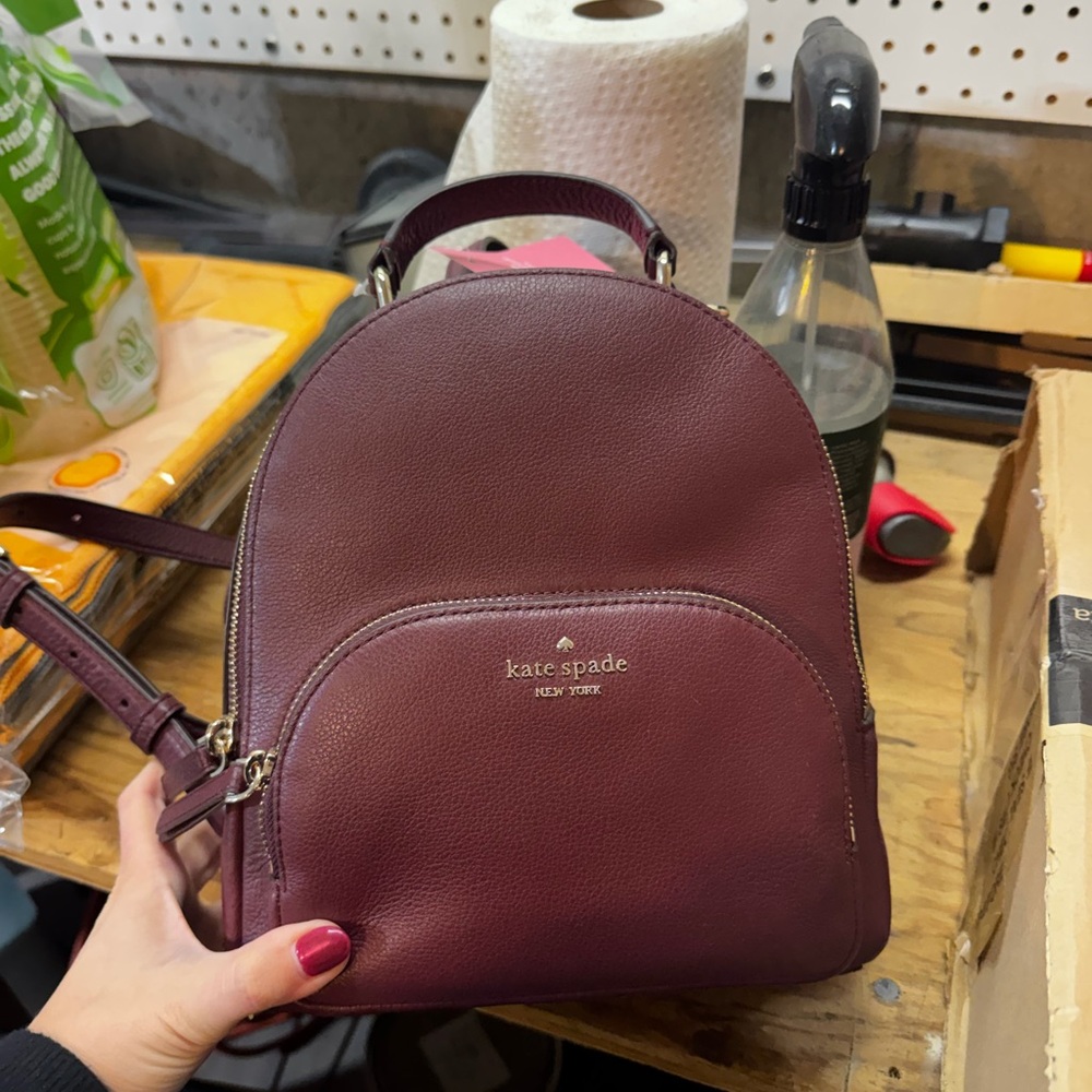 kate spade Wine Leather Mini Backpack with Front Zip Pocket
